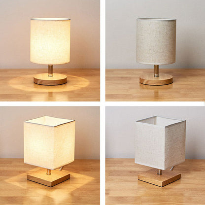 Lámpara de mesa minimalista de lino y madera