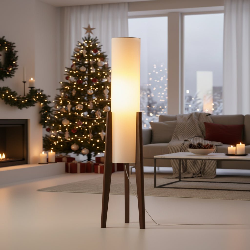 Lámpara de pie escandinava de madera de nogal con iluminación LED regulable