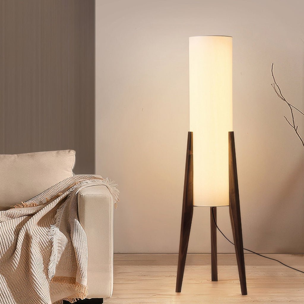 Lámpara de pie escandinava de madera de nogal con iluminación LED regulable