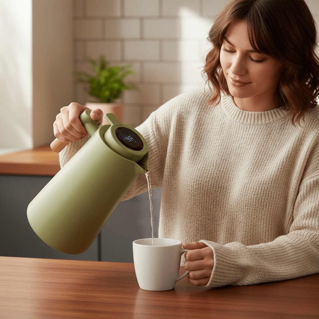 LATTEA THERMO – Termo de doble pared con pantalla de temperatura y mango de madera