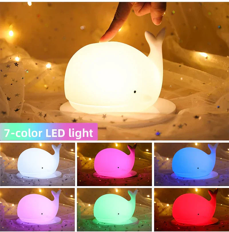 Linda Lámpara Nocturna de Ballena con Cambio de Color - GlowWhale