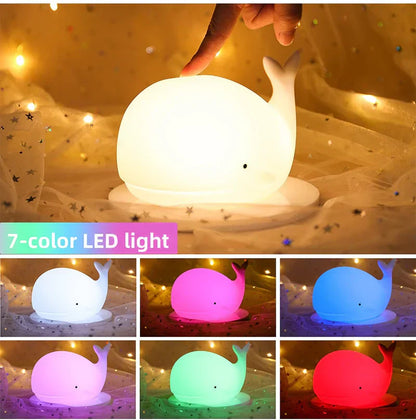 Linda Lámpara Nocturna de Ballena con Cambio de Color - GlowWhale