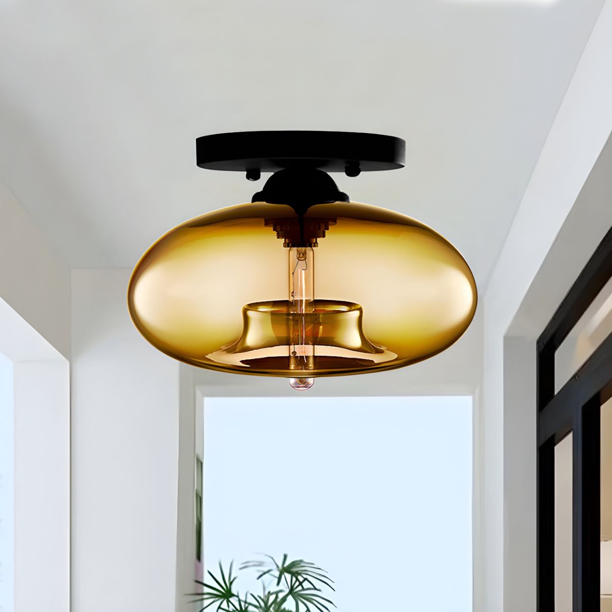 Luz de Techo con Pantalla Ovalada de Vidrio Estilo Industrial | Olviera