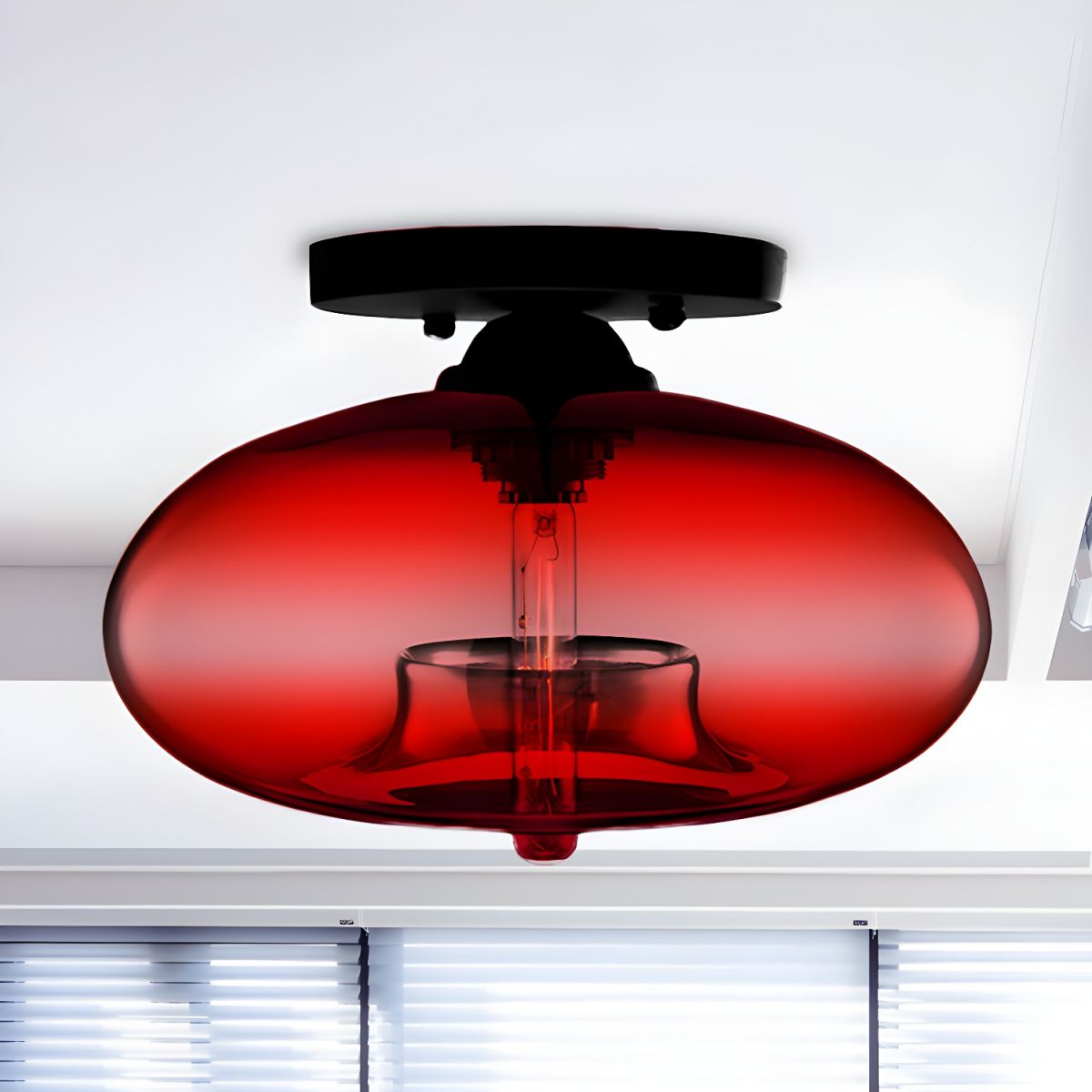 Luz de Techo con Pantalla Ovalada de Vidrio Estilo Industrial | Olviera