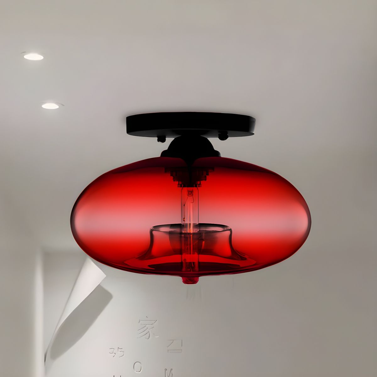Luz de Techo con Pantalla Ovalada de Vidrio Estilo Industrial | Olviera