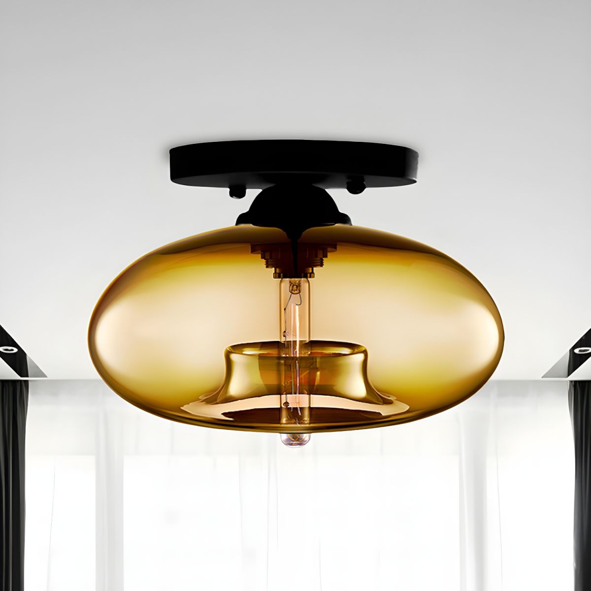 Luz de Techo con Pantalla Ovalada de Vidrio Estilo Industrial | Olviera