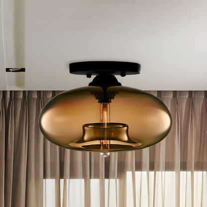 Luz de Techo con Pantalla Ovalada de Vidrio Estilo Industrial | Olviera