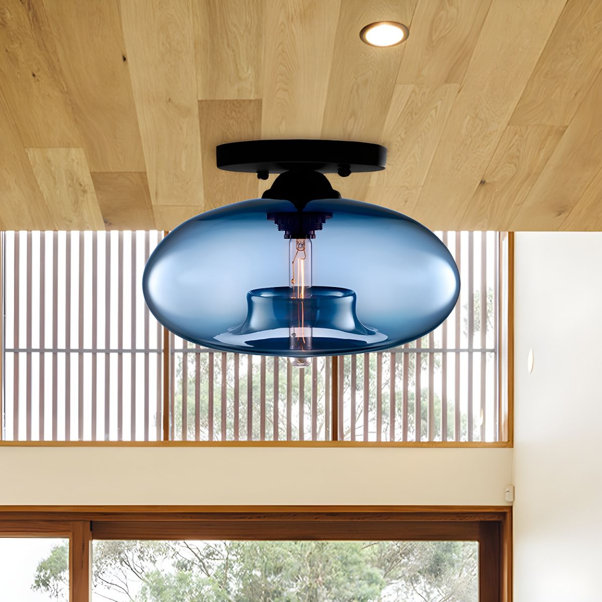 Luz de Techo con Pantalla Ovalada de Vidrio Estilo Industrial | Olviera