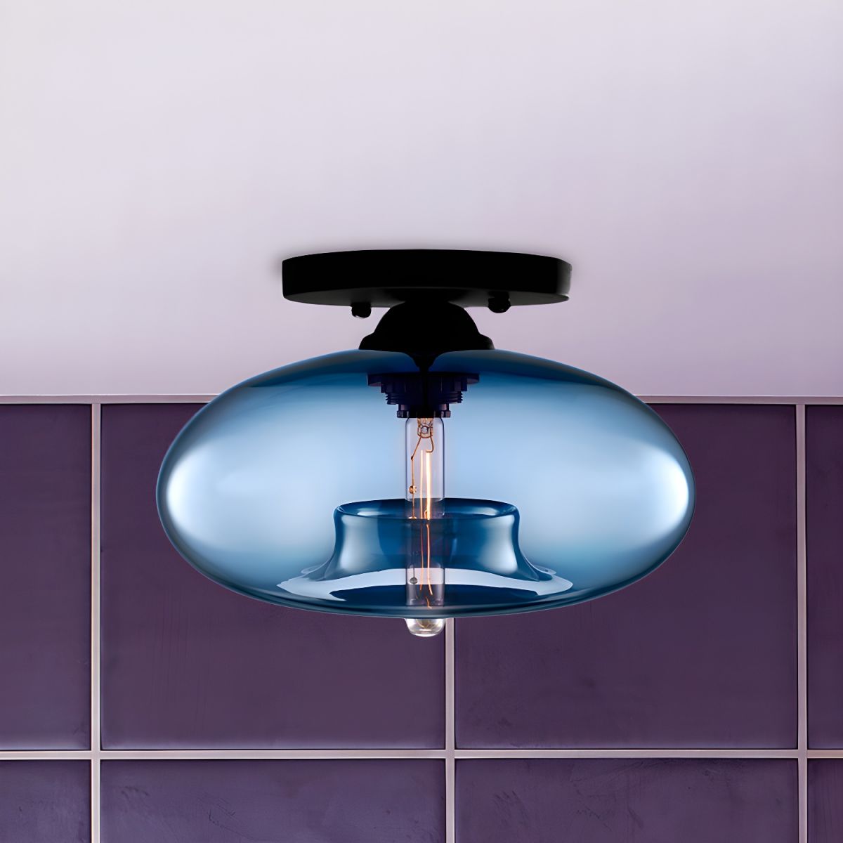 Luz de Techo con Pantalla Ovalada de Vidrio Estilo Industrial | Olviera