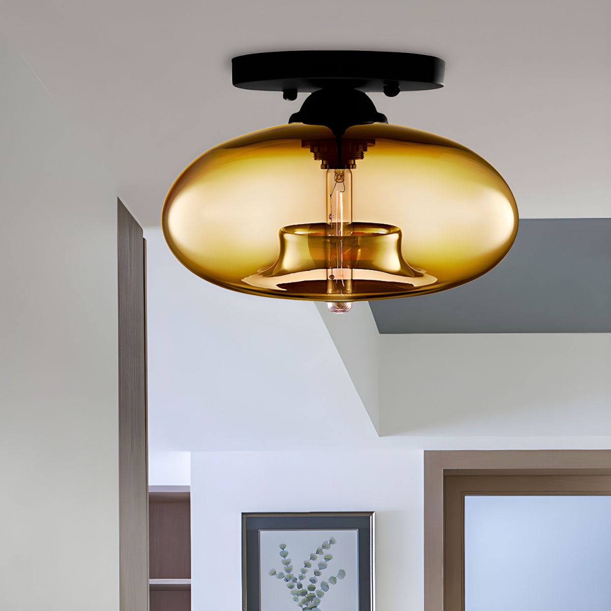 Luz de Techo con Pantalla Ovalada de Vidrio Estilo Industrial | Olviera
