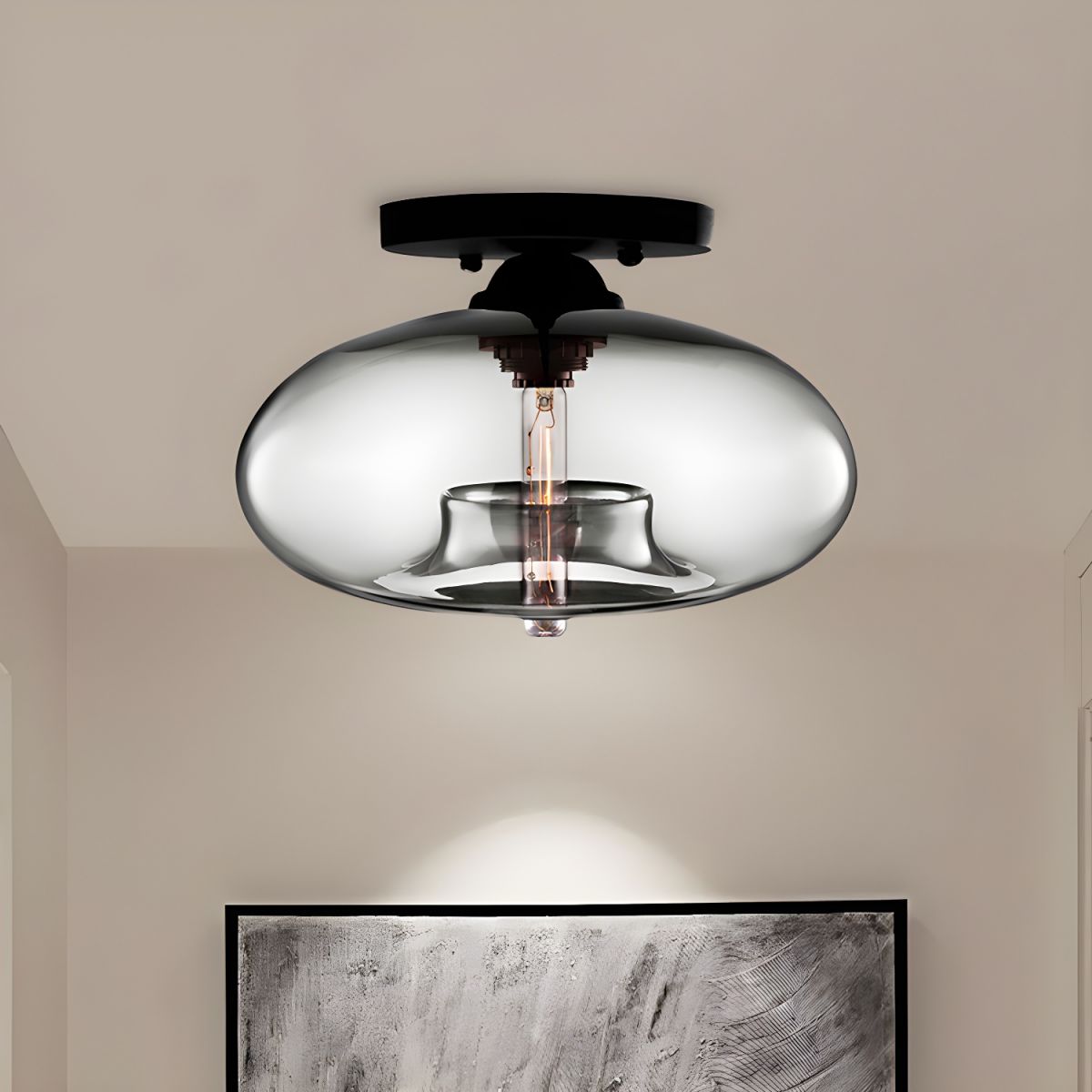 Luz de Techo con Pantalla Ovalada de Vidrio Estilo Industrial | Olviera