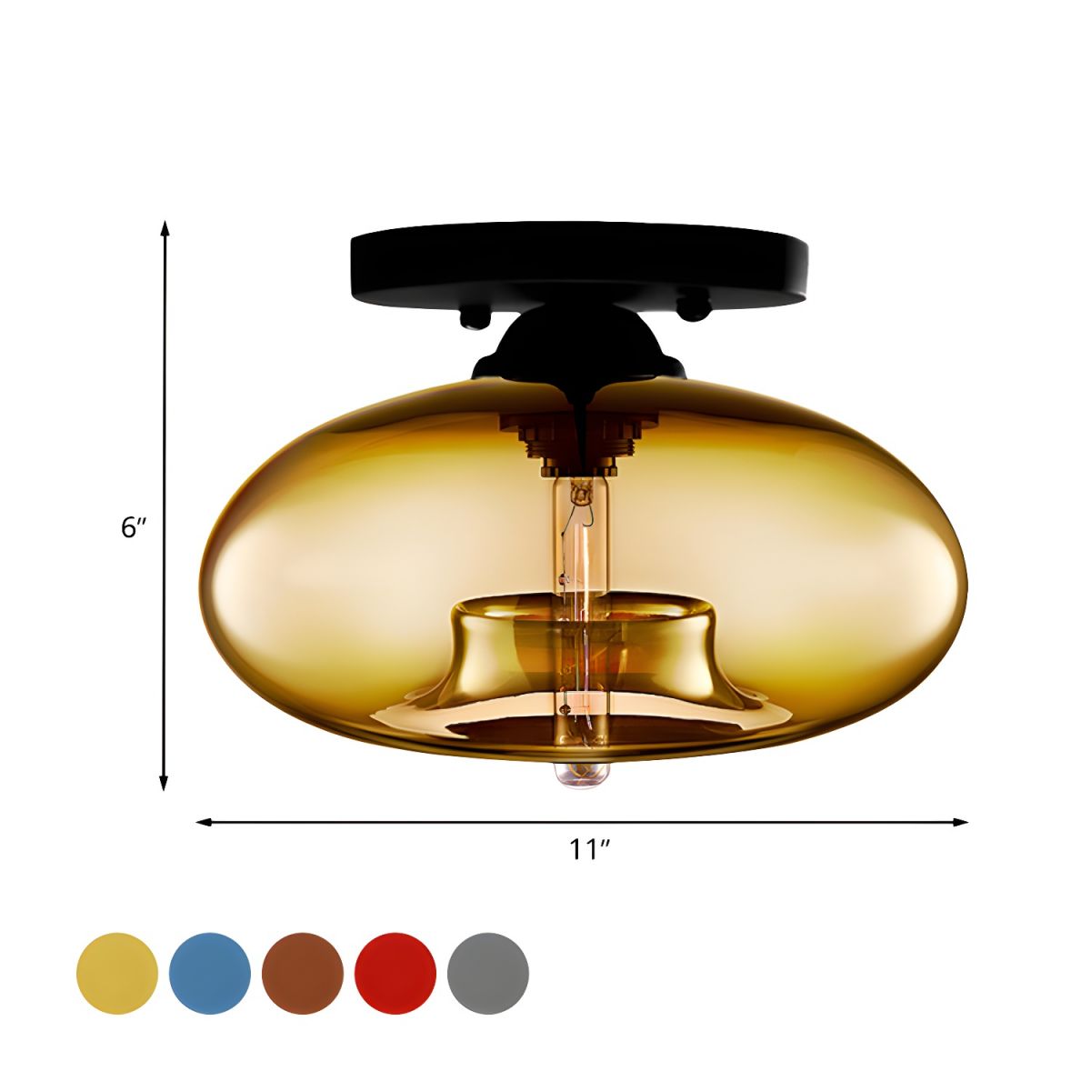 Luz de Techo con Pantalla Ovalada de Vidrio Estilo Industrial | Olviera