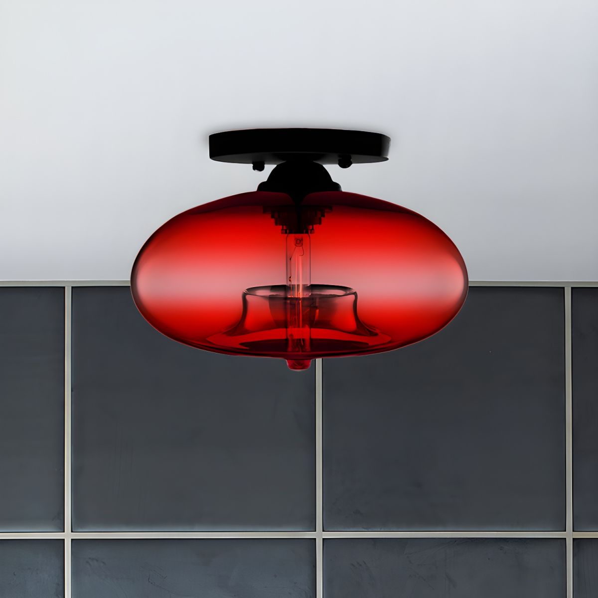 Luz de Techo con Pantalla Ovalada de Vidrio Estilo Industrial | Olviera