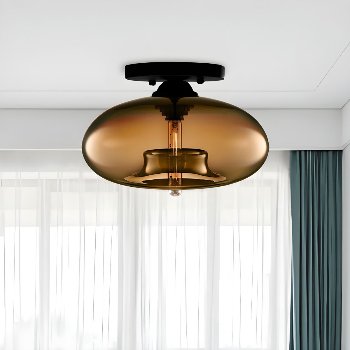 Luz de Techo con Pantalla Ovalada de Vidrio Estilo Industrial | Olviera