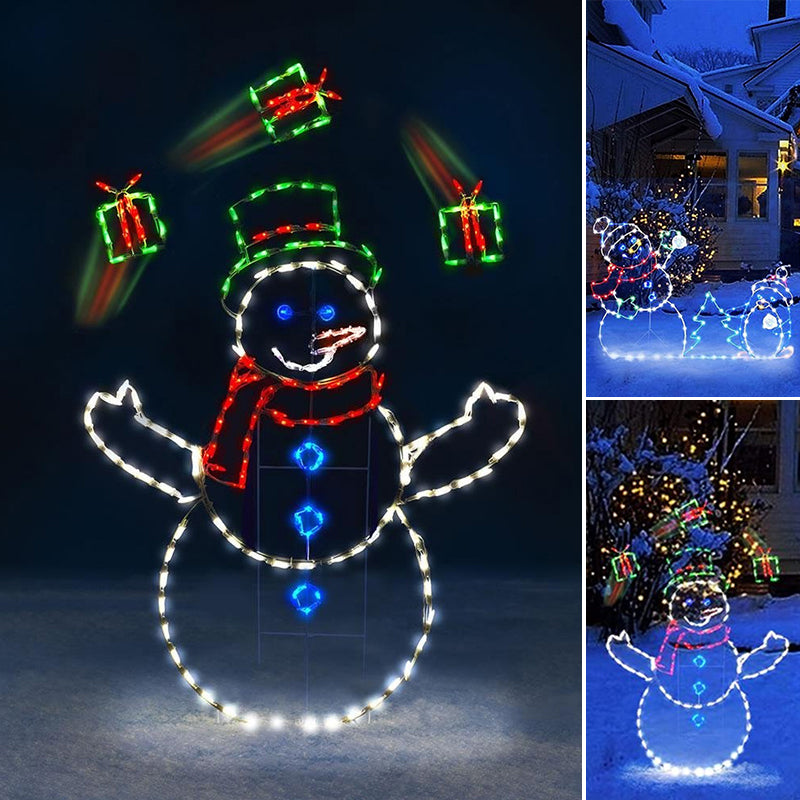 Luz LED animada de pelea de bolas de nieve - Decoración navideña para exterior con muñeco de nieve y pingüino