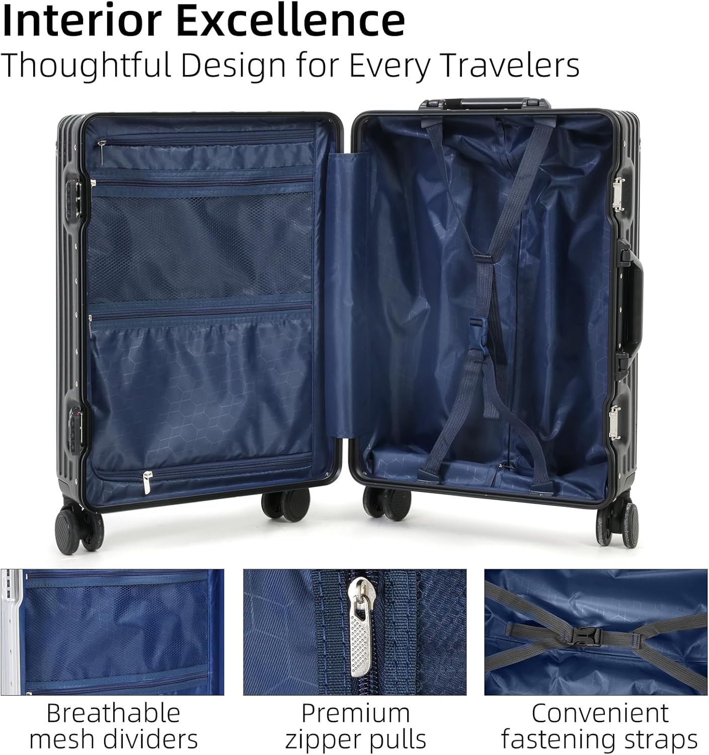 Maleta de Mano con Estructura de Aluminio y Cerradura TSA & Ruedas Silenciosas