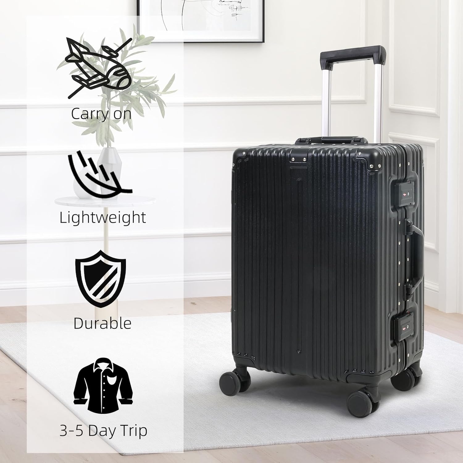 Maleta de Mano con Estructura de Aluminio y Cerradura TSA & Ruedas Silenciosas