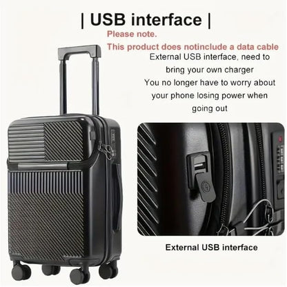 Maleta Dura de Mano con Portavasos, Puerto USB y Cerradura TSA