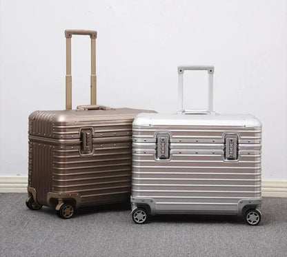 Maleta rígida de aluminio y magnesio con ruedas giratorias de 360°