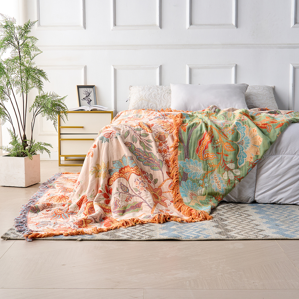 Manta Boho Floral Rústica | Manta Floral 100% Algodón