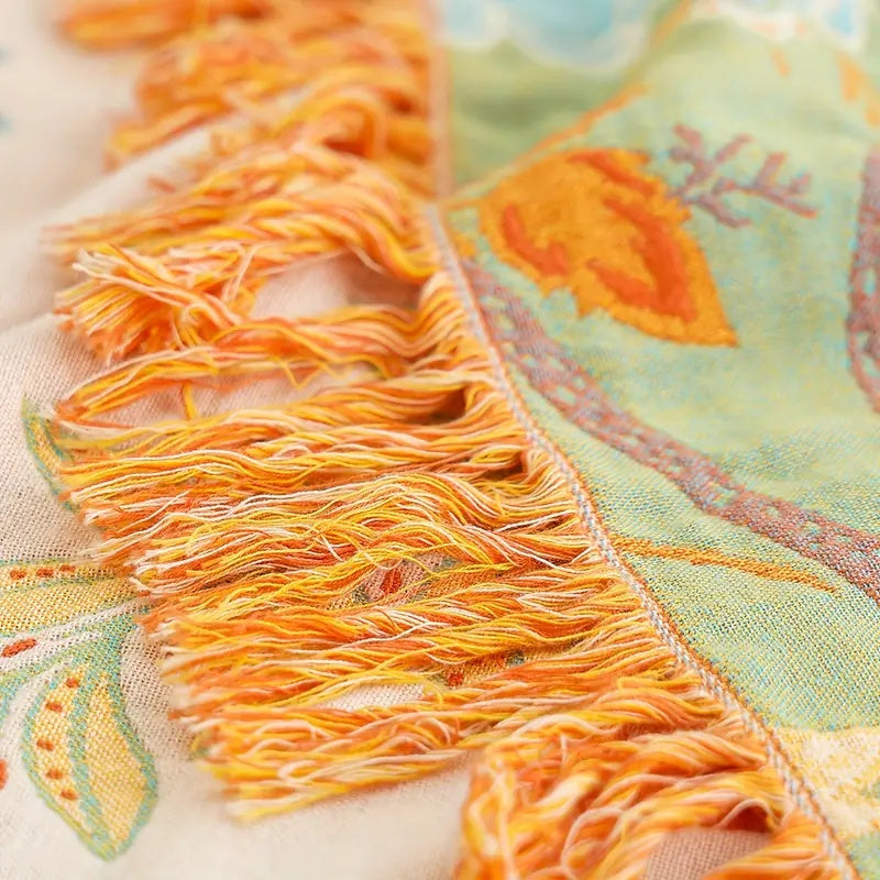 Manta Boho Floral Rústica | Manta Floral 100% Algodón