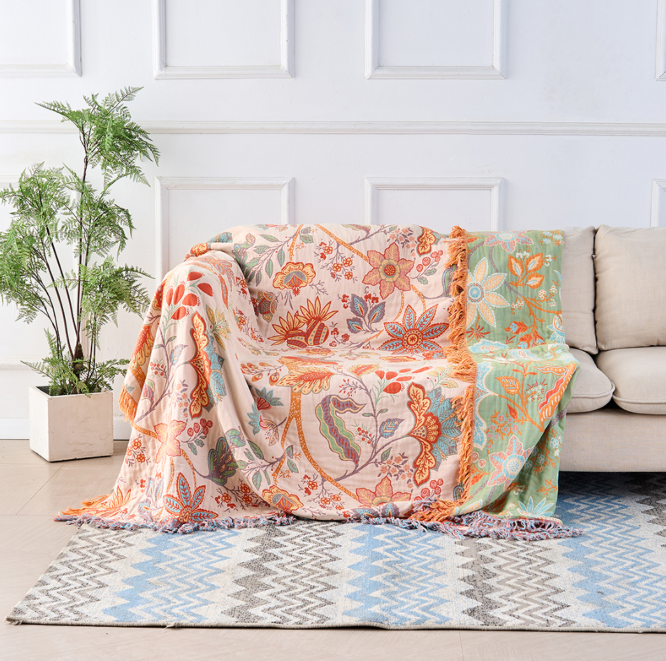 Manta Boho Floral Rústica | Manta Floral 100% Algodón