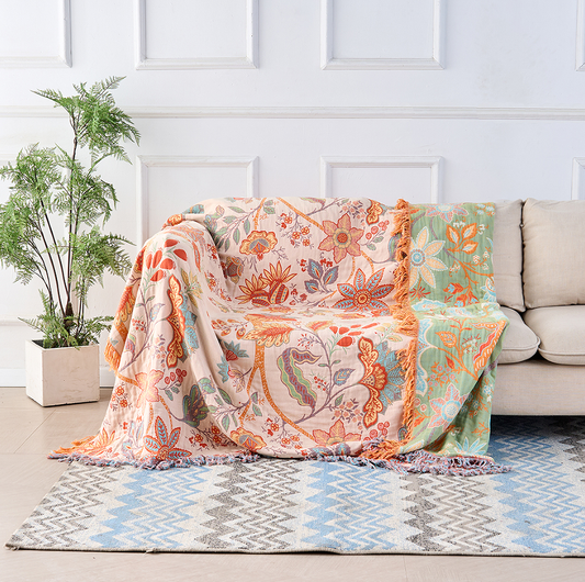Manta Boho Floral Rústica | Manta Floral 100% Algodón
