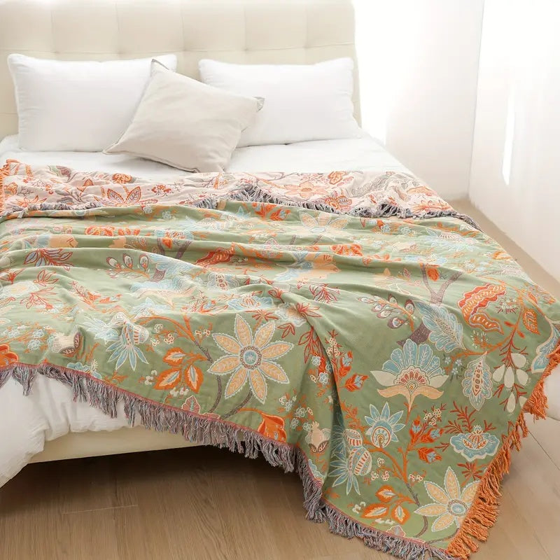 Manta Boho Floral Rústica | Manta Floral 100% Algodón