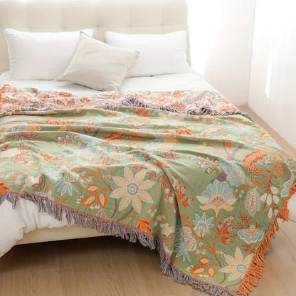Manta Boho Floral Rústica | Manta Floral 100% Algodón