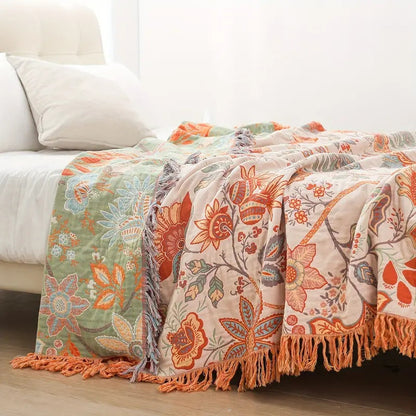 Manta Boho Floral Rústica | Manta Floral 100% Algodón