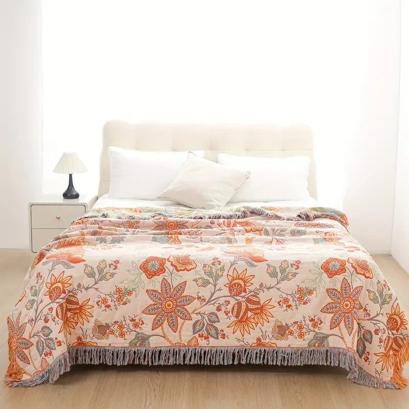 Manta Boho Floral Rústica | Manta Floral 100% Algodón