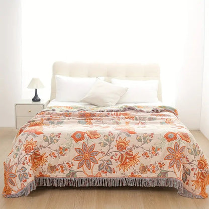 Manta Boho Floral Rústica | Manta Floral 100% Algodón