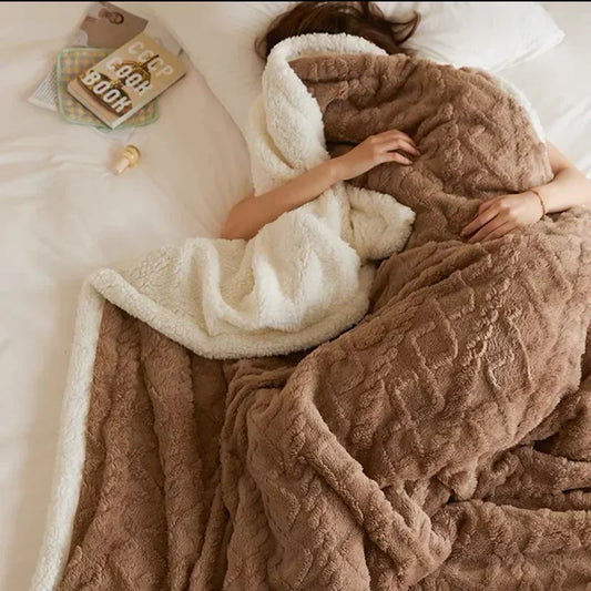 Manta de Invierno Elegante Hecha de Lana de Cordero Gruesa con Acento Elegante
