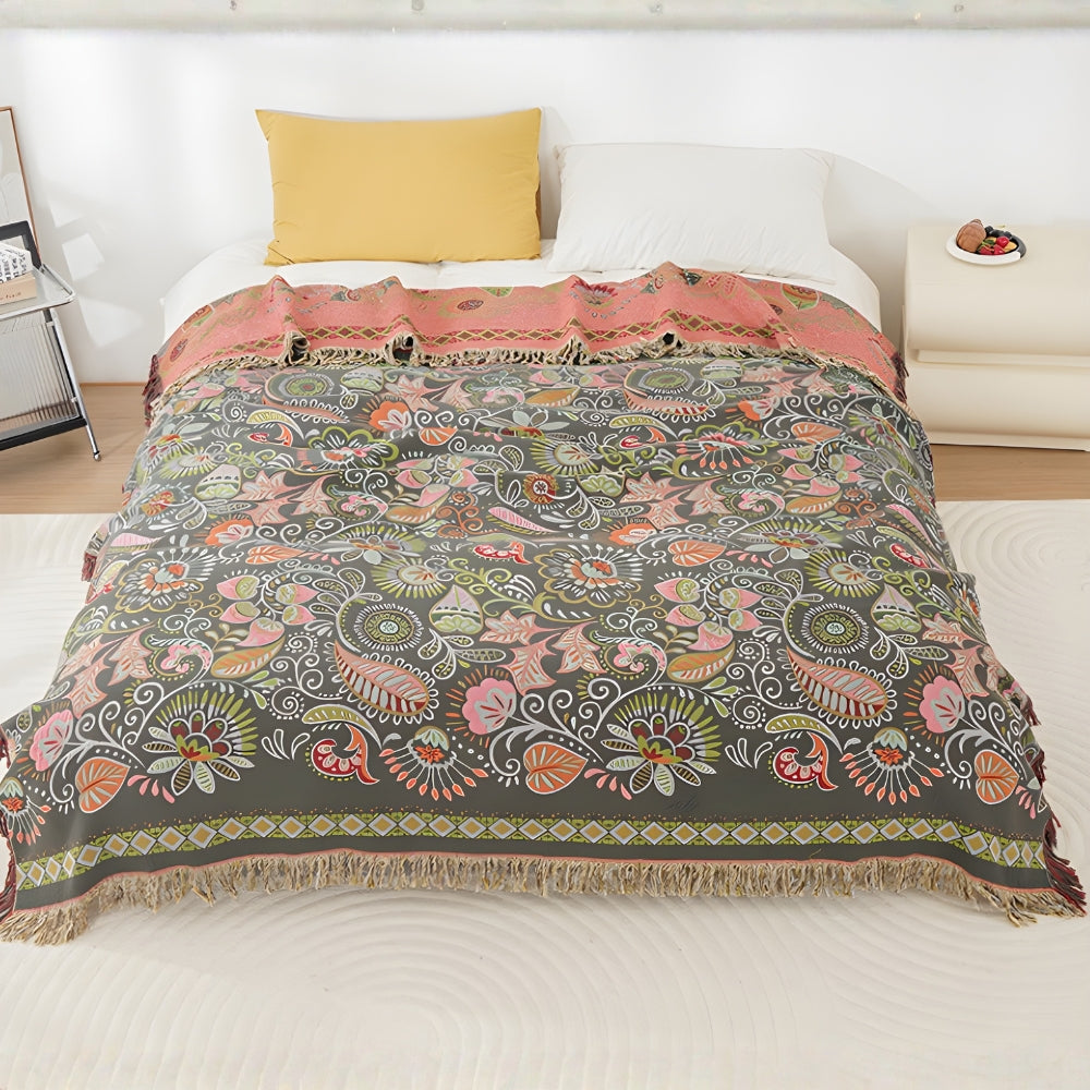 Manta Reversible Boho Hoja de Otoño