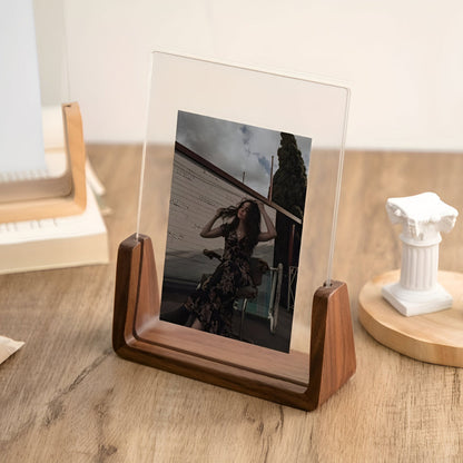 Marco de fotos de mesa moderno de acrílico y madera maciza en forma de U