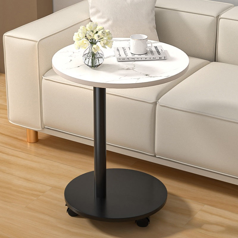 Mesa auxiliar redonda móvil de estilo minimalista moderno en MDF y acero inoxidable para salón y dormitorio