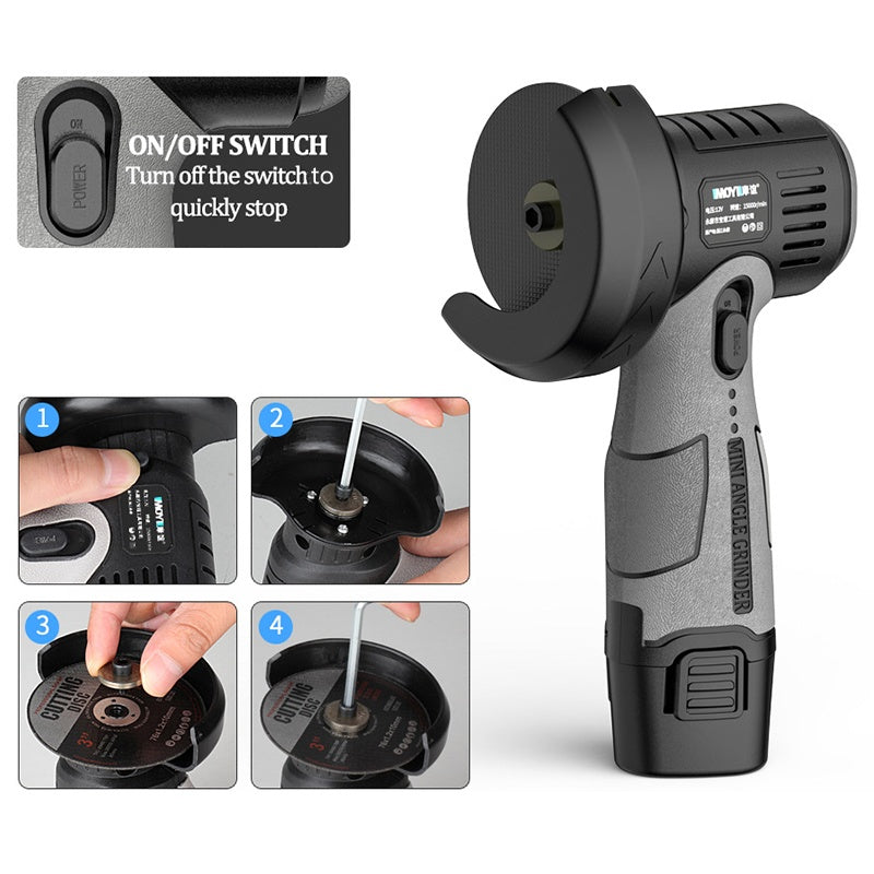 Mini Amoladora Angular de 12V con Disco de Corte – Ideal para Cortes y Pulidos Precisos