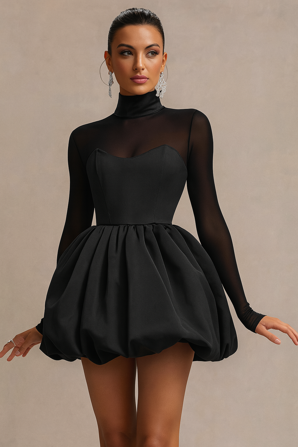 Minivestido de noche de manga larga para mujer
