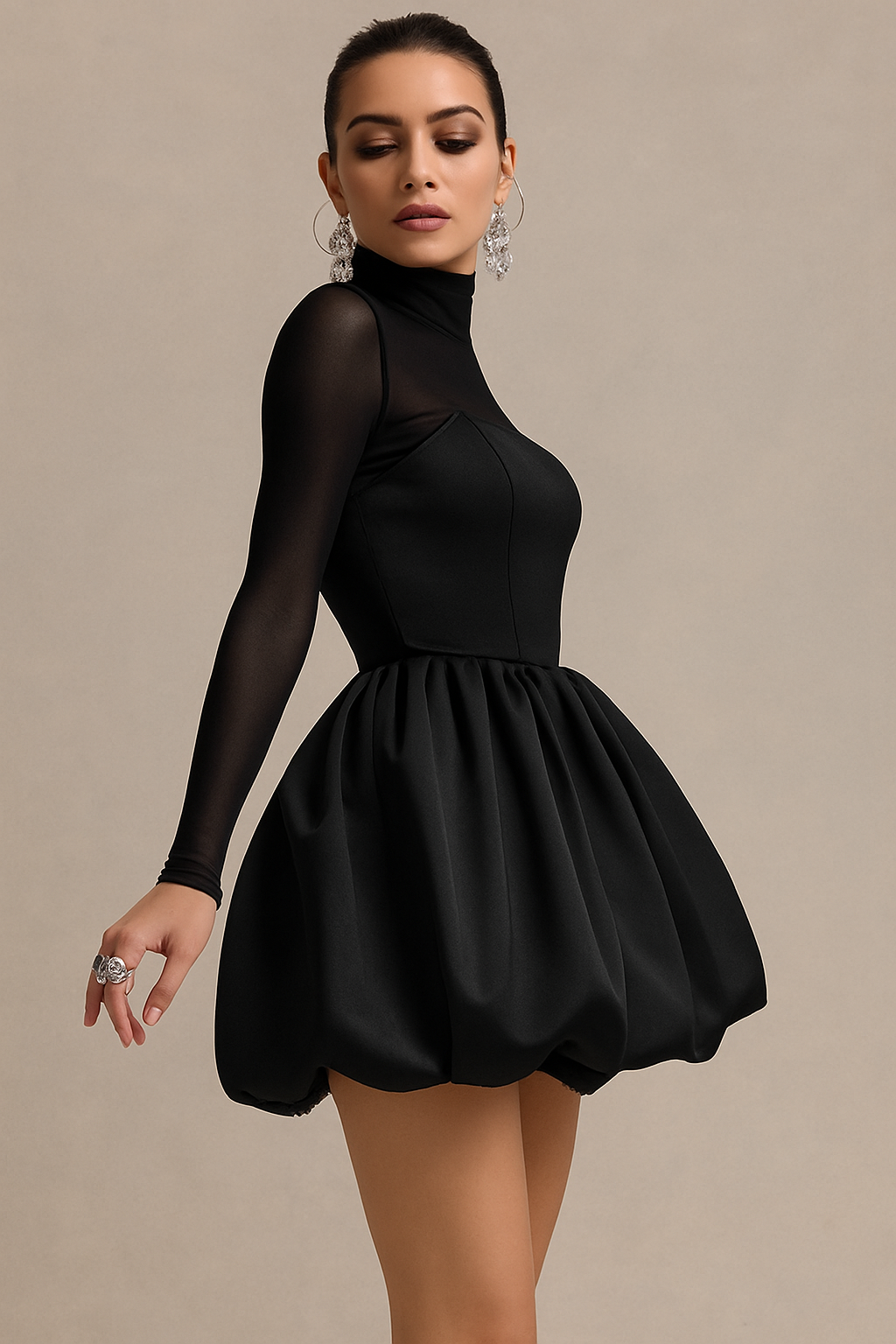 Minivestido de noche de manga larga para mujer