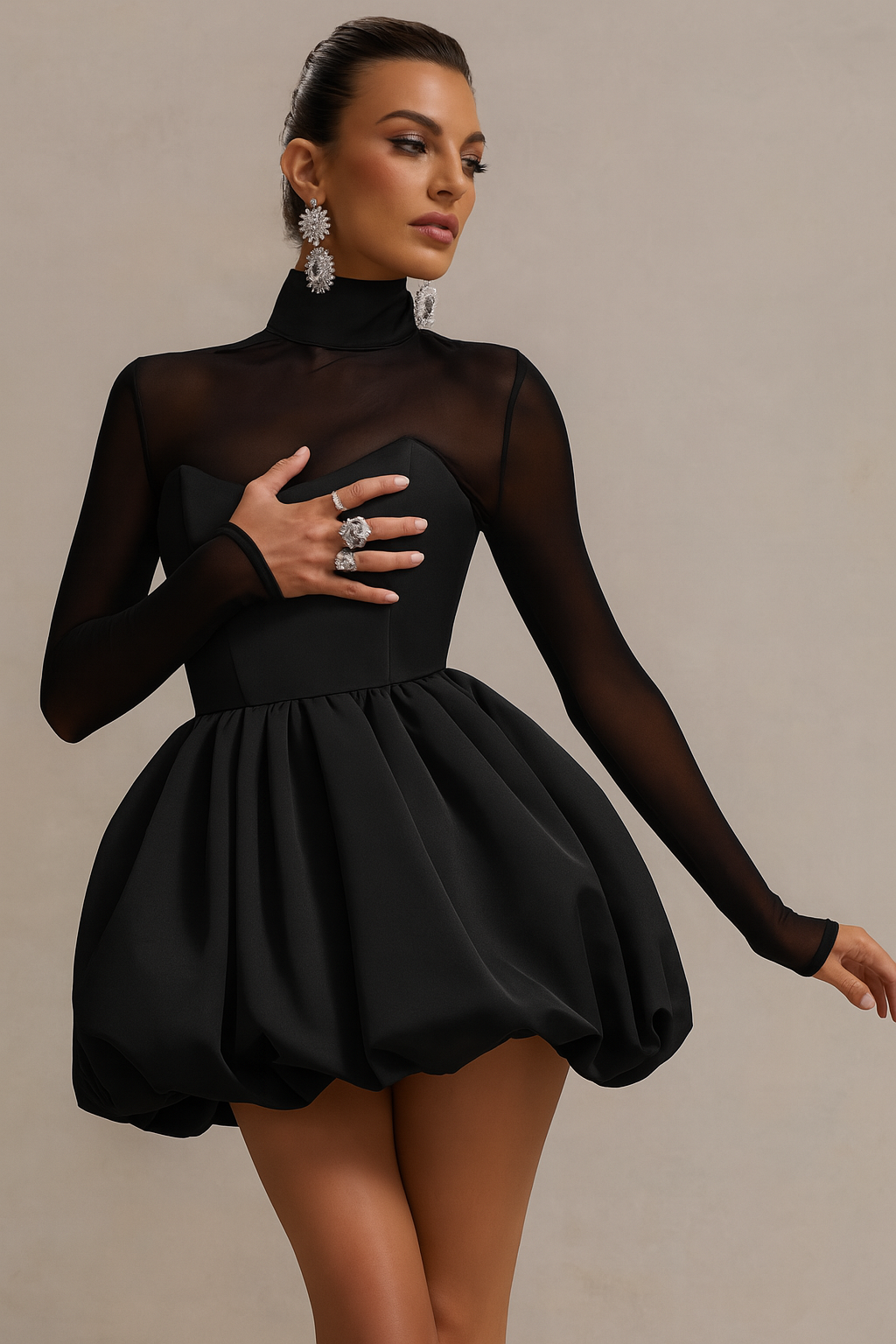 Minivestido de noche de manga larga para mujer
