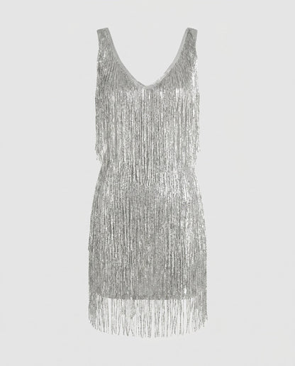 Minivestido glamuroso con flecos para mujer
