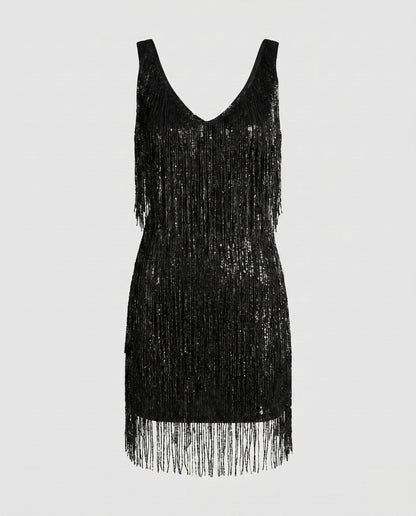 Minivestido glamuroso con flecos para mujer