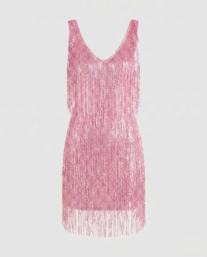 Minivestido glamuroso con flecos para mujer