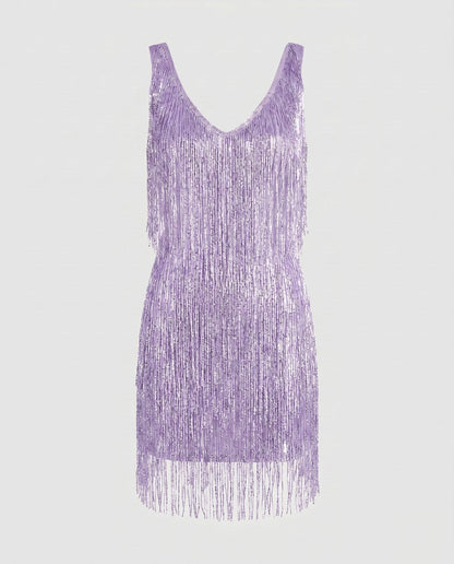 Minivestido glamuroso con flecos para mujer
