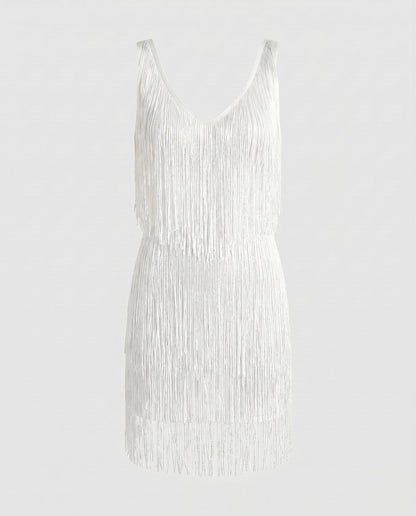 Minivestido glamuroso con flecos para mujer