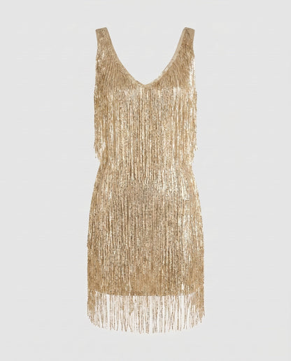 Minivestido glamuroso con flecos para mujer