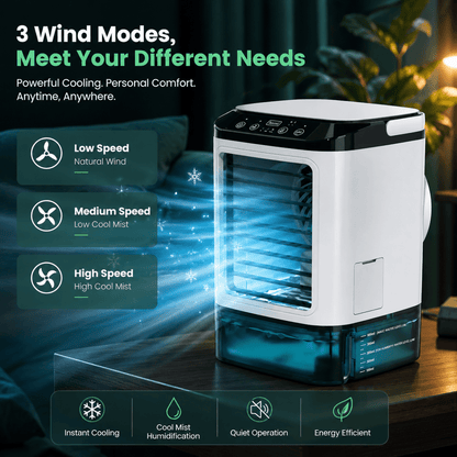 MISTHAVEN – Ventilador Portátil de Enfriamiento con Función de Rocío Refrescante