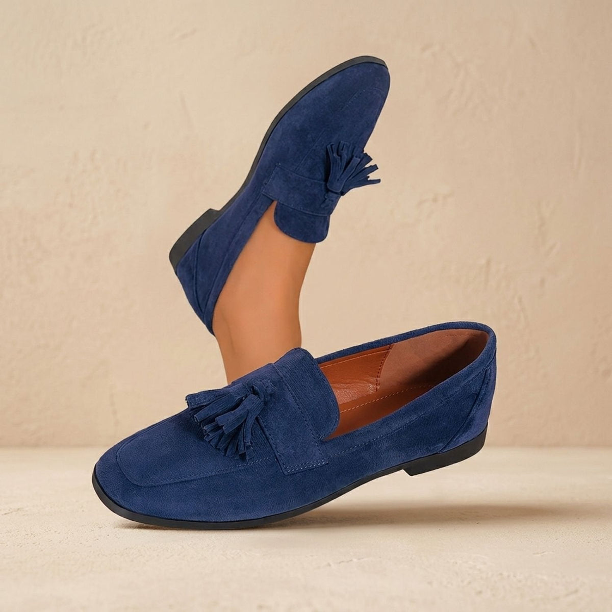 Mocasines planos de ante para mujer sin cordones con borlas