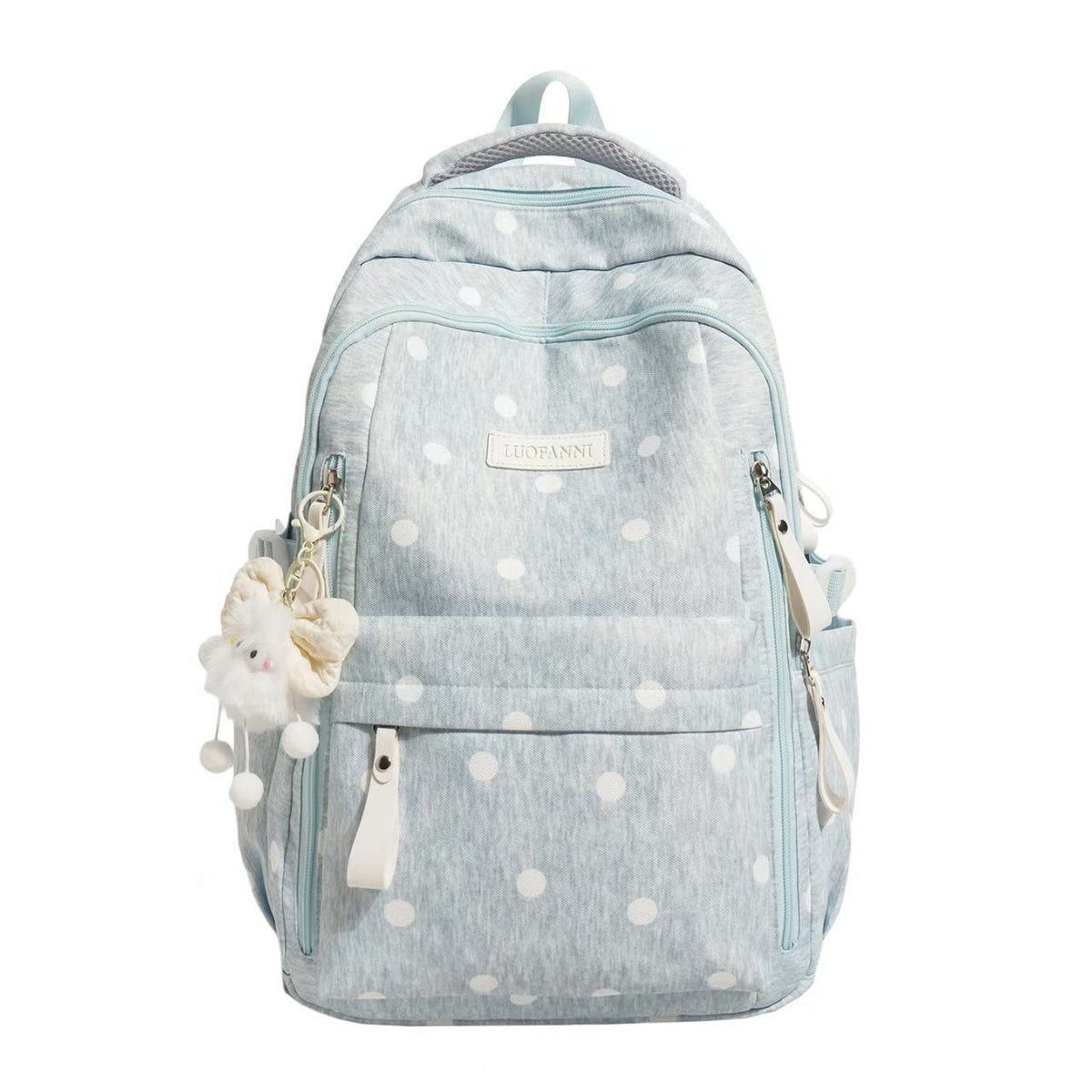 Mochila con múltiples bolsillos y estampado de lunares