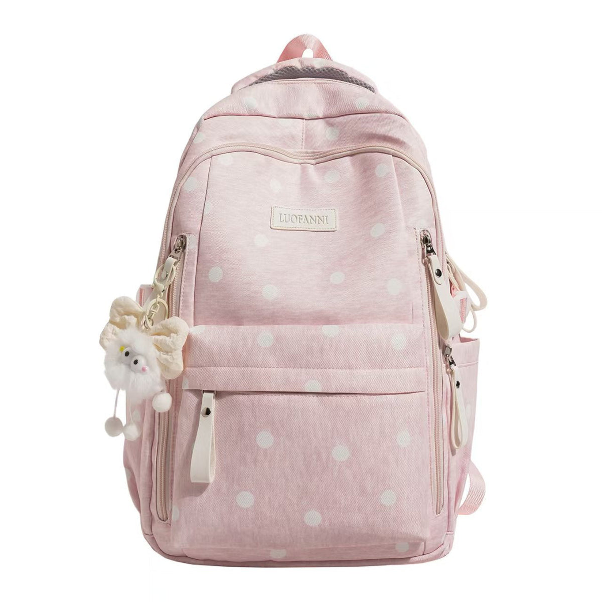 Mochila con múltiples bolsillos y estampado de lunares